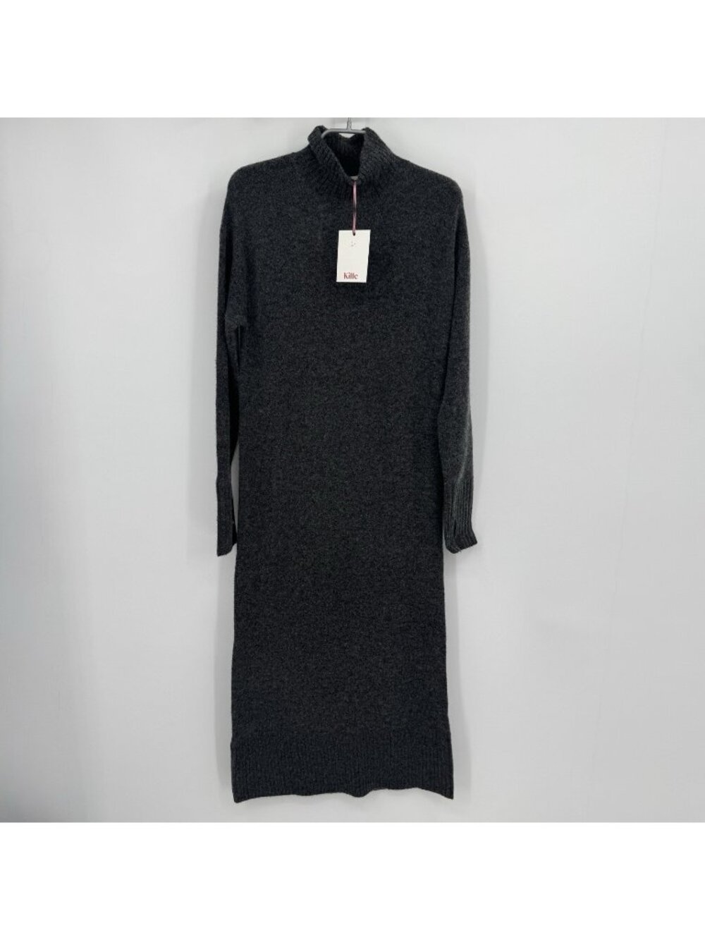 Kilte Collection Grace Wool-Cashmere Midi Sweater Dress with Mock Neck Charcoal